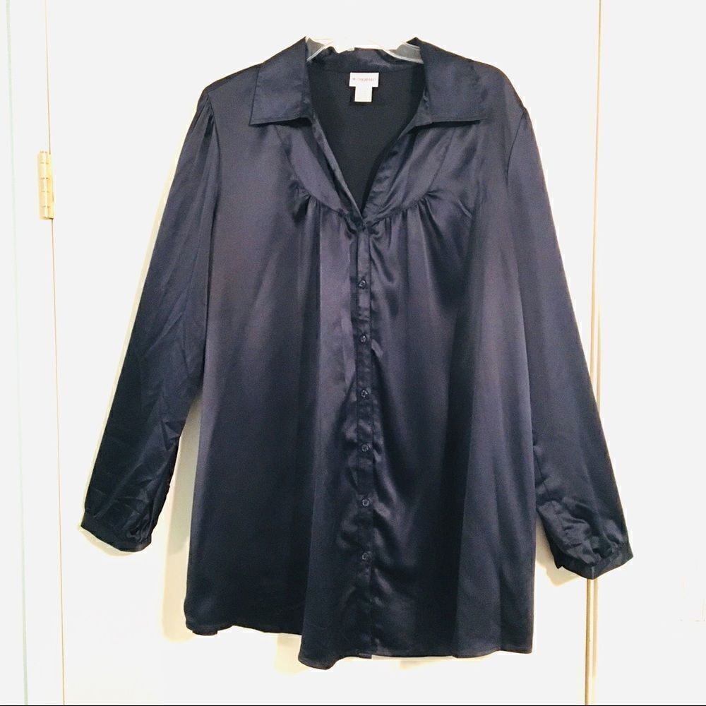 Motherhood Maternity roll tab navy V-neck blouse L‎